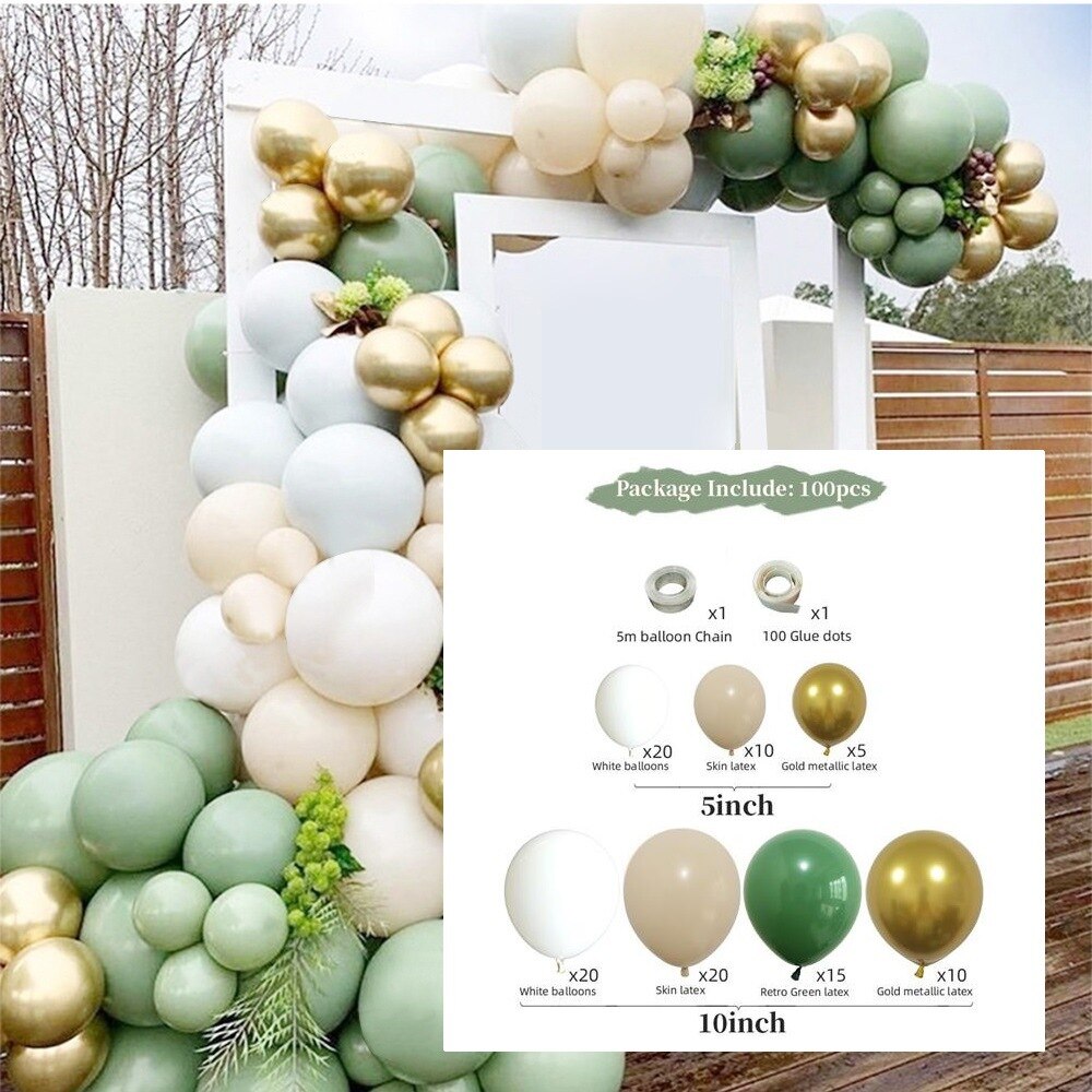 popular skin color retro avocado green balloon chain set birthday party layout decoration photo wedding birthday balloons
