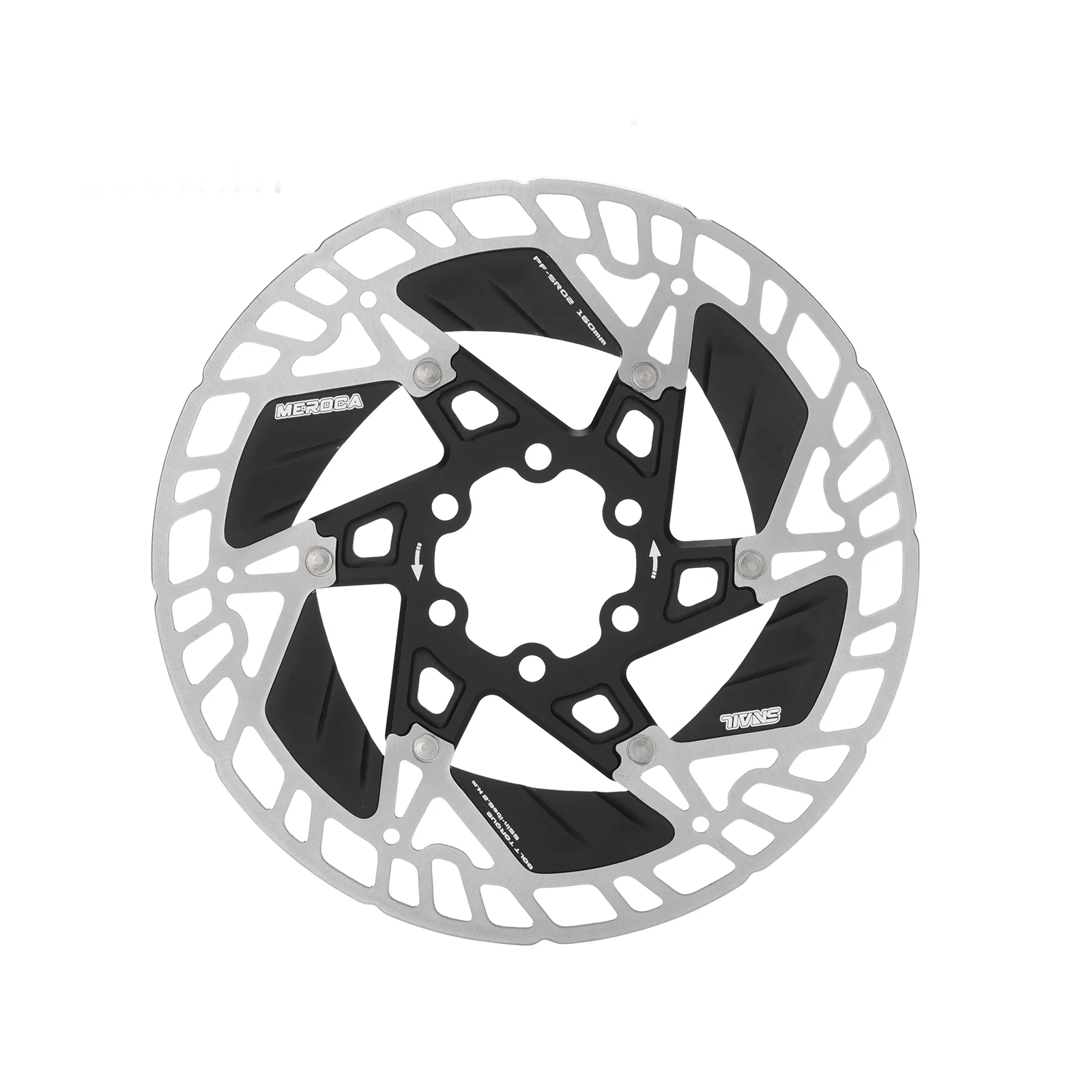 Meroca ultralet cykelbremseskive med 160mm diameter, udhulet 6-- boltet/centrallås, brugt til shimano/sram bremser: Hvid