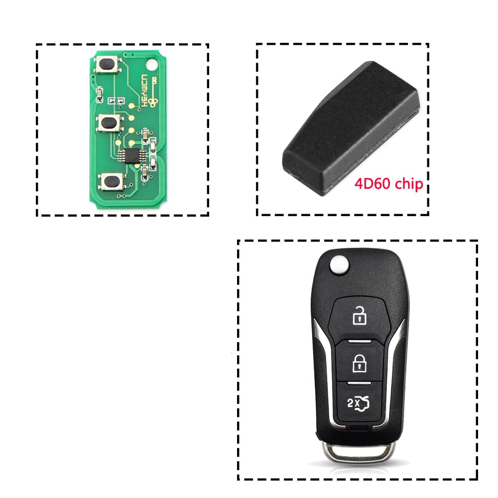 KEYYOU mando a distancia para llave de coche 4D60/63 433MHZ para Ford Focus 2 Ecosport, Kuga, Escape C Max Ka 3 botones HU101 Blade: 433MHZ 4D60 Chip