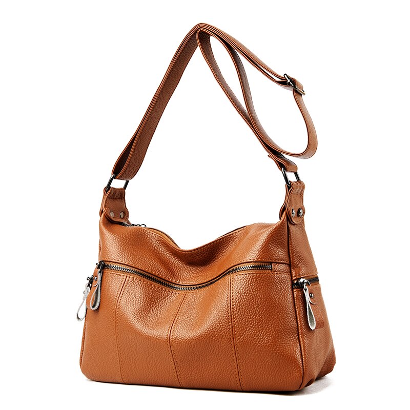 Multi Pocket Vrouwen Soft Leder Schoudertassen Klassieke Toevallige Crossbody Tas Voor Vrouwelijke Wassen Portemonnees En Handtassen: Light Brown