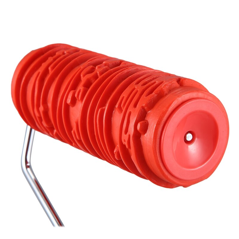 Rodillo de pintura de 6 pulgadas con mango de goma patrón de madera Herramienta de moleteado de granulado para decoración de pared rojo