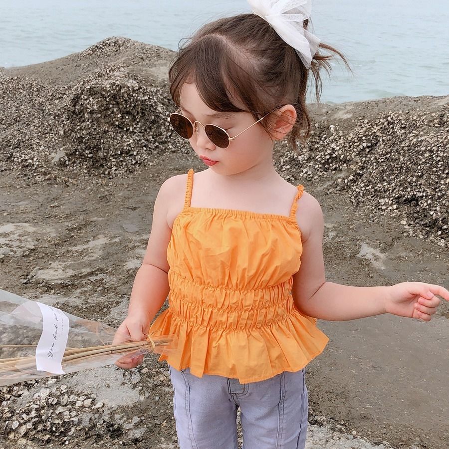 Filles réservoirs & camisoles bébé sous-vêtements pour fille enfants été hauts volants coton bébé enfants basique chemise tenue: Lemon yellow / 4T