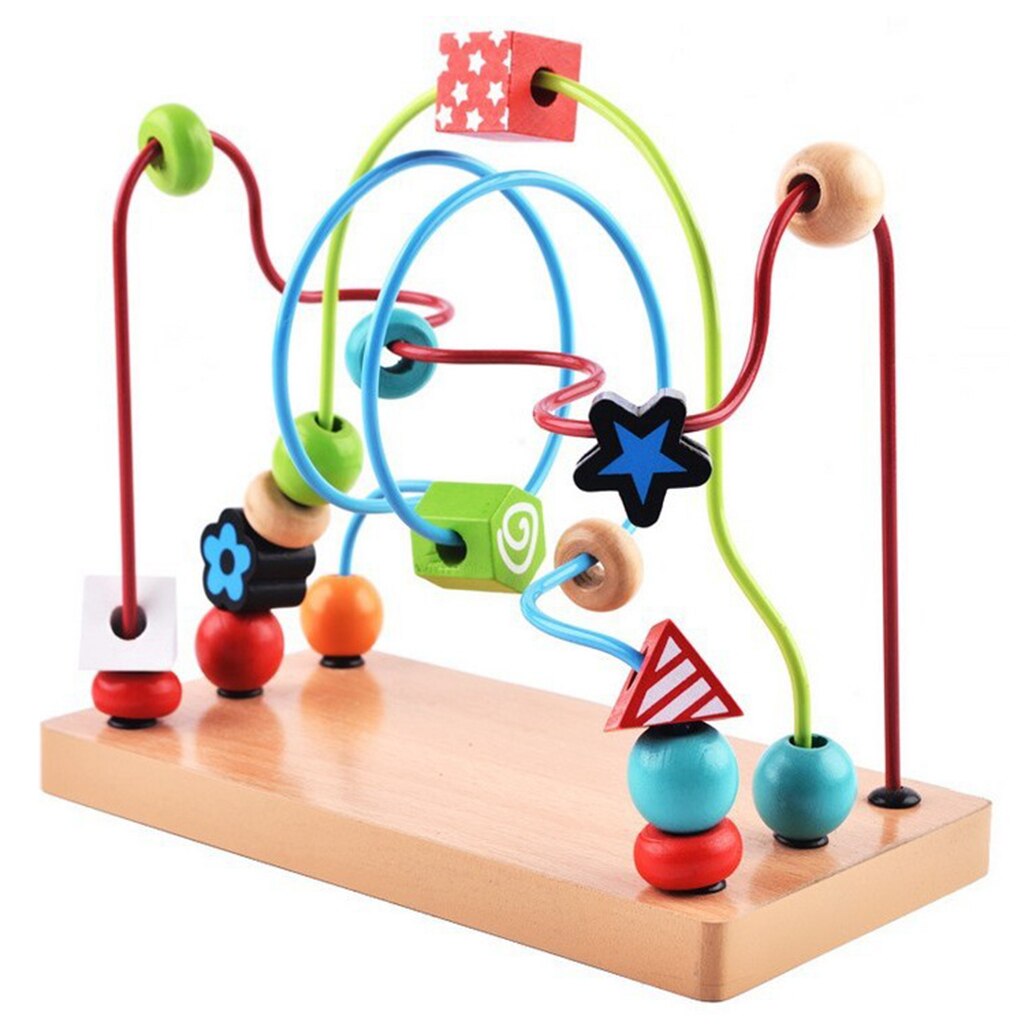 Kleurrijke Educatief Houten Kralen Doolhof Draad Roller Coaster Houten Speelgoed Voor Peuters Baby