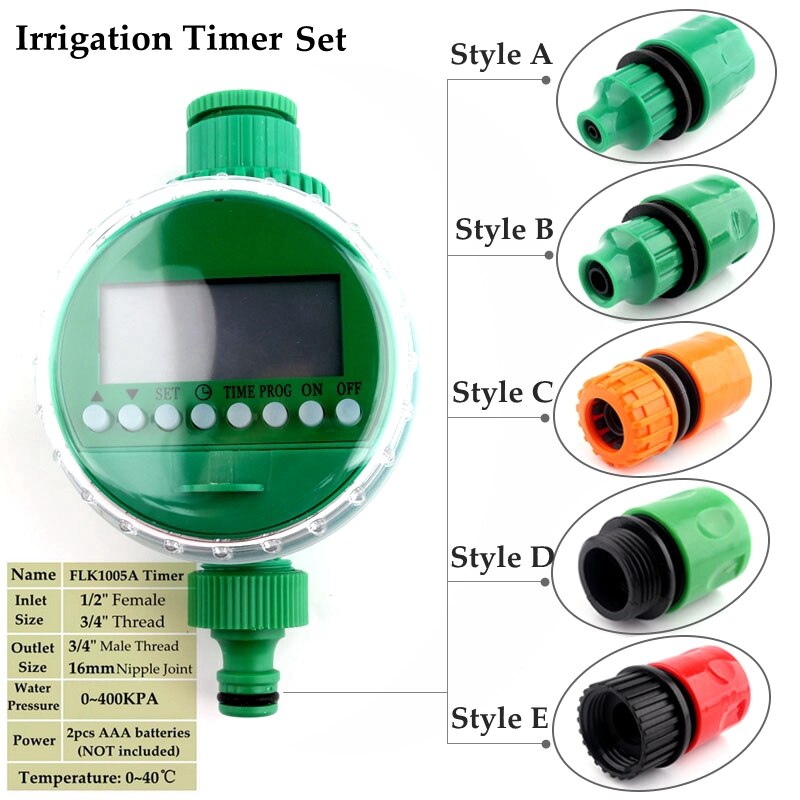 5 Style LCD Display Watering Timer Set Electronic Home Garden Ball Valve Water Timer For Garden Irrigation Controller