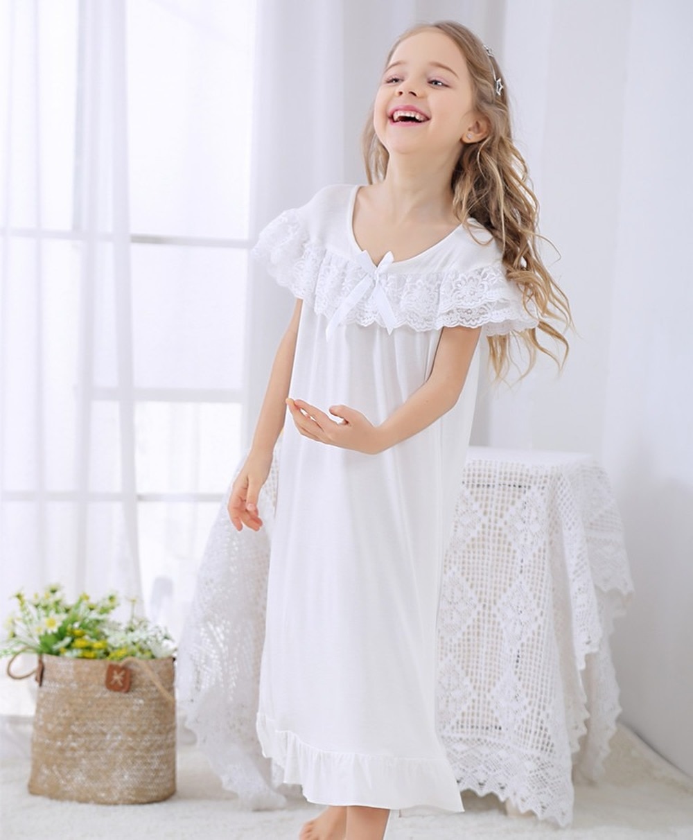 Lasten yömekot tytöille kesäpitkä prinsessapyjamat vintage yöpaidat #39 pyjamat vestidos de noche