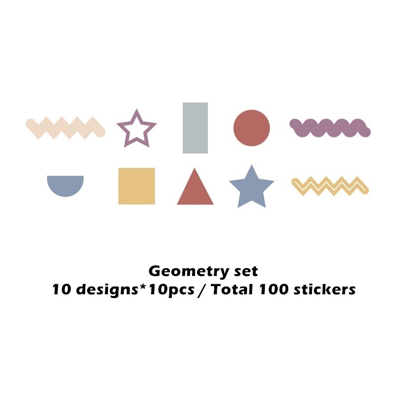 100pcs Lovely Stickers Set Mini Cartoon Geometry Planet Fruit Diaries Note Sticker Album Diary Decoration Home DIY F417: Geometry set