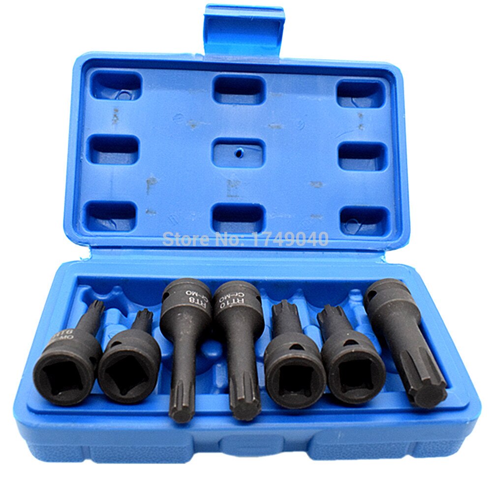 7 Piece 3/8" Square Drive Impact Ribe Bits Socket Set RT6 RT7 RT8 RT10 RT11 RT12 RT13 CR-MO Screwdriver Bit Socket Wrench Tools