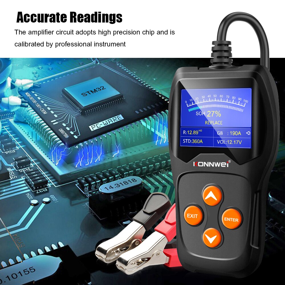KONNWEI KW600 Auto Batterie Tester 12V Analysator 100 zu 2000CCA Prüfung Batterie Gesundheit/Fehler 12V Digitale Farbe bildschirm Auto diagnostizieren