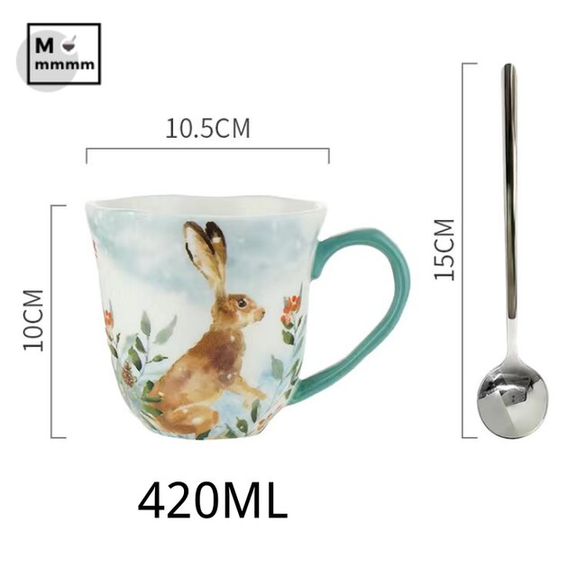 Keramik Becher Mit Untertassen Set Bts Tasse Original Frühstück Tassen Espresso Tasse Wald Tiere Tassen Kaffee Tassen Set Mit Dessert platte: J-420ML with spoon