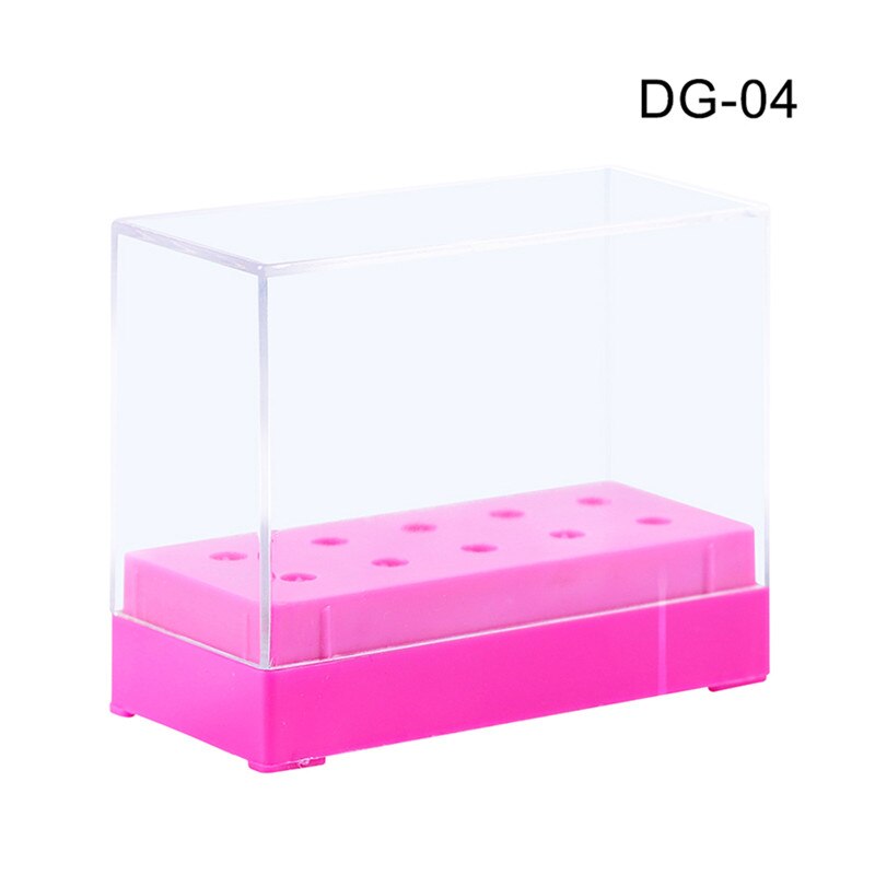 Clear Plastic Nail Drill Bits Storage Box Stand Display 7/10 Holes Organizer Case Container Manicure Tool Accessory: Pink 10 Holes