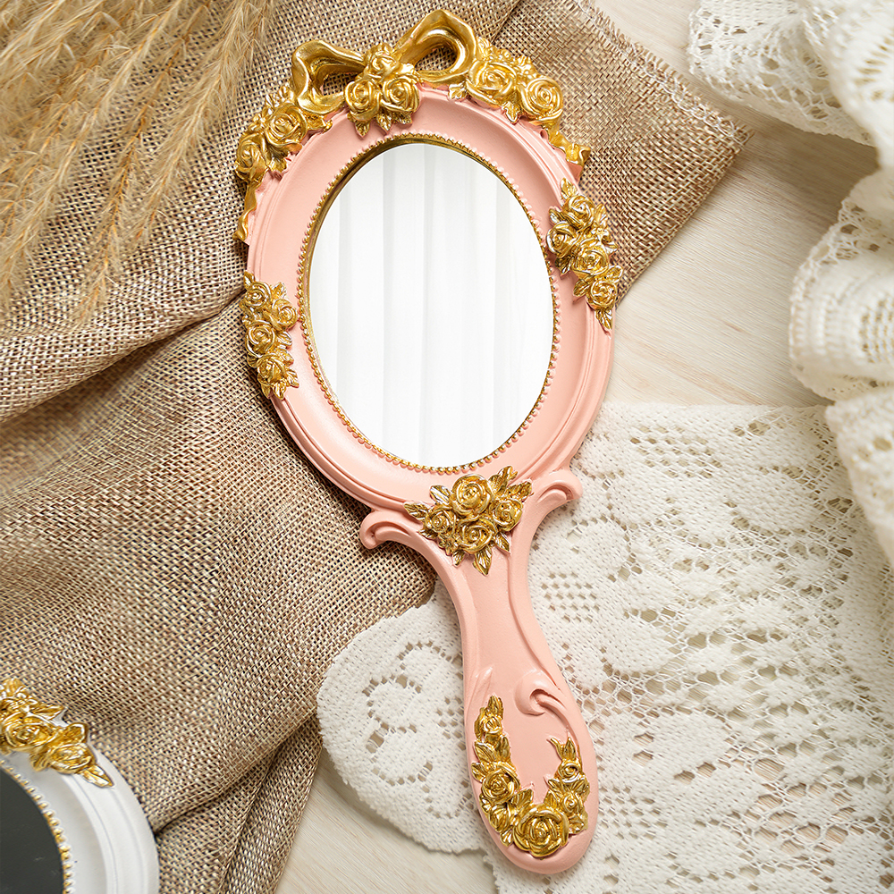 Vintage barok spejl prinsesse makeup spejl skønhedssalon spejl lolita spejl retro håndtag spejl