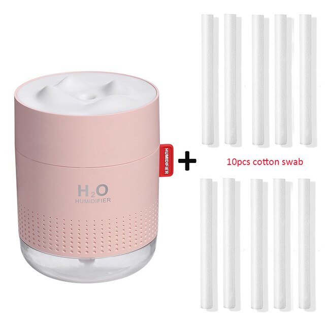 Bærbar ultralydsfugter 500ml sne bjerg  h2o usb aroma luftdiffusor med romantisk natlampe humidificador difusor: Pink og 10 filtre