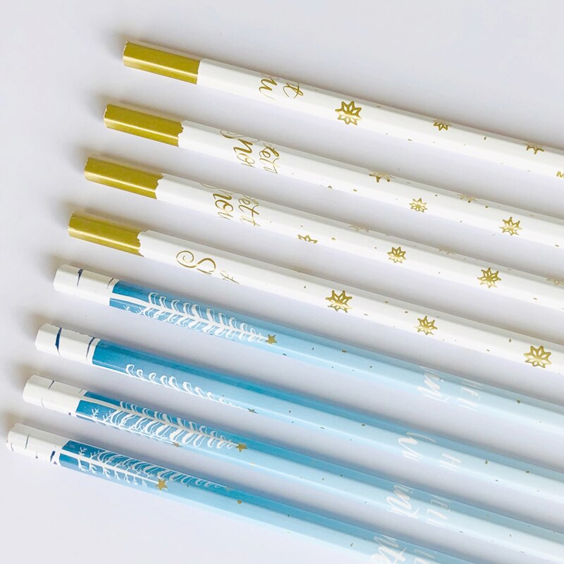 4pcs /Set Pastel Winter Snowflake Hexagon HB Standard Wooden Pencil Writing Drawing Stationery