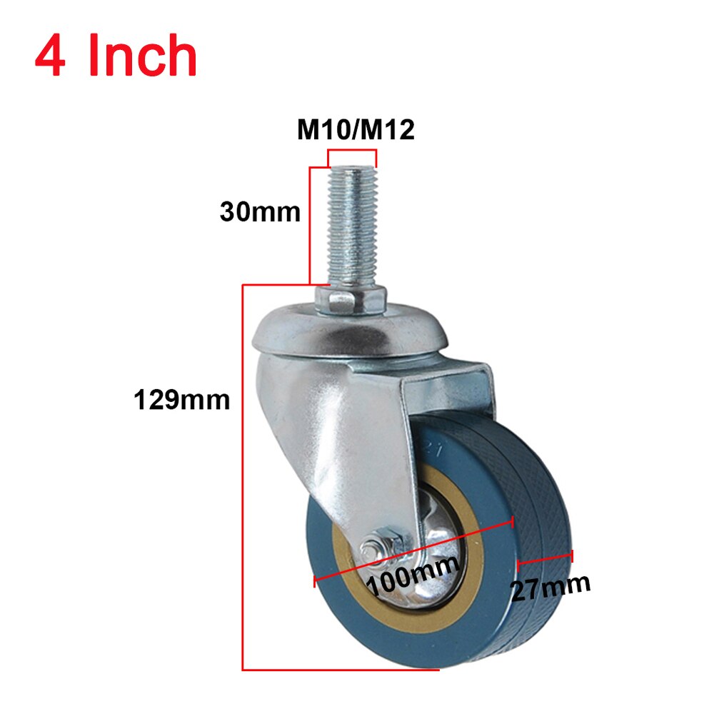 4/1Pcs 3/4 Inch Zwenkwielen Wielen Zware M10/12X30Mm Schroefdraad Stem Geen noise Wielen Voor Karren Werkbank Apparatuur