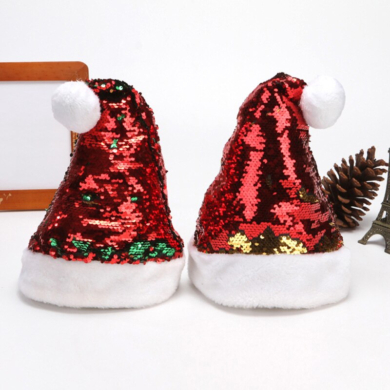 Weihnachtsmann-Hut Mit Pailletten – Weicher Plüsch, Verschiedene Farben, Für Partys & Kostüme