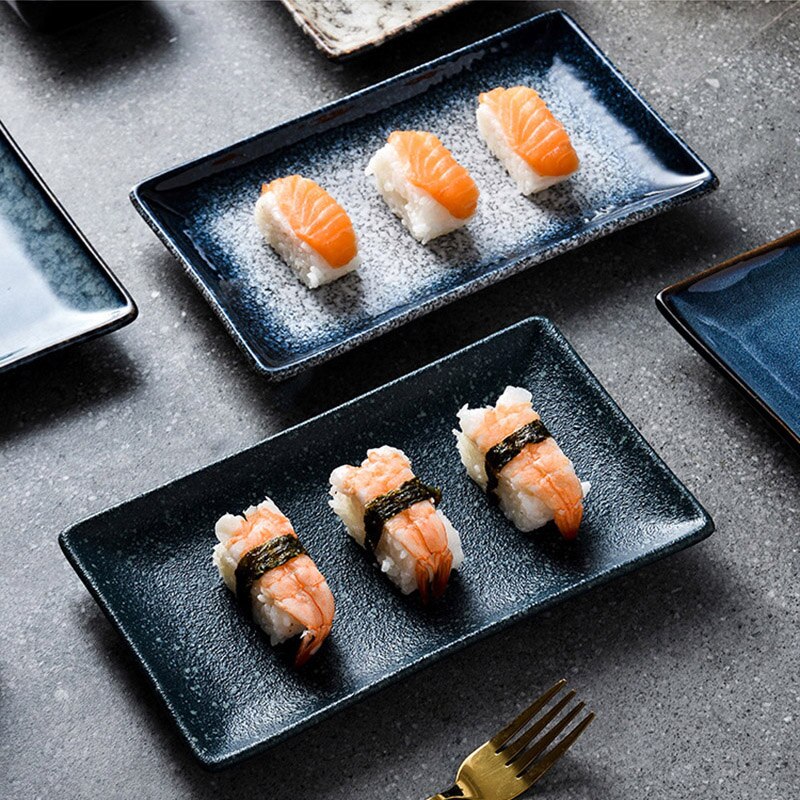 Prato de sushi retangular, prato de cerâmica, prato de carne quente, sobremesa de sashimi pratos japoneses