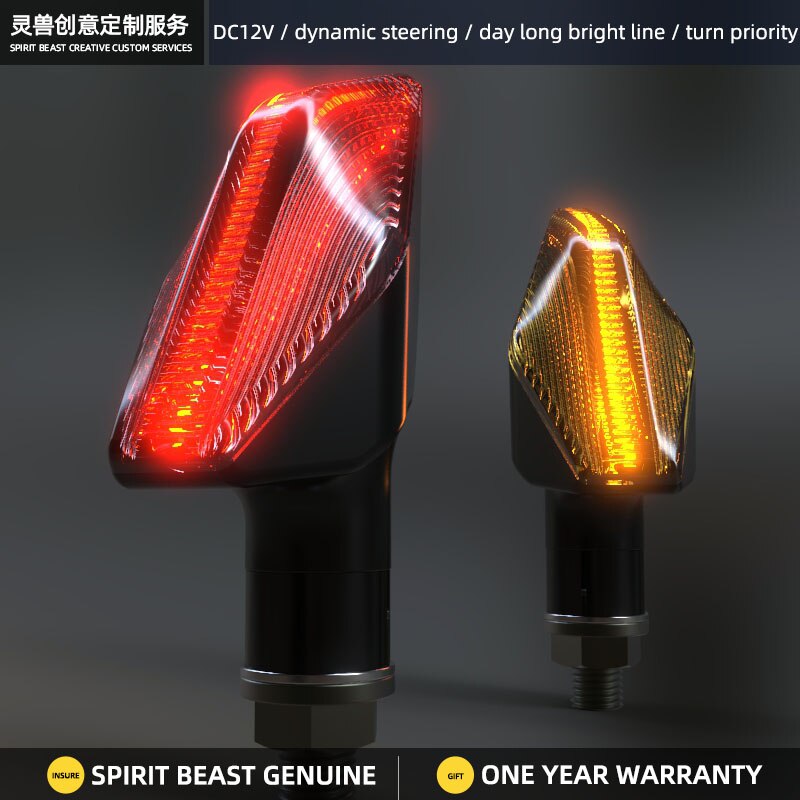 One Pair Spirit Beast L26 Motorcycle Turn Signals Lights Led Warning Lights Water Flowing Dc 12v Universal Side Visible: light L26 red light