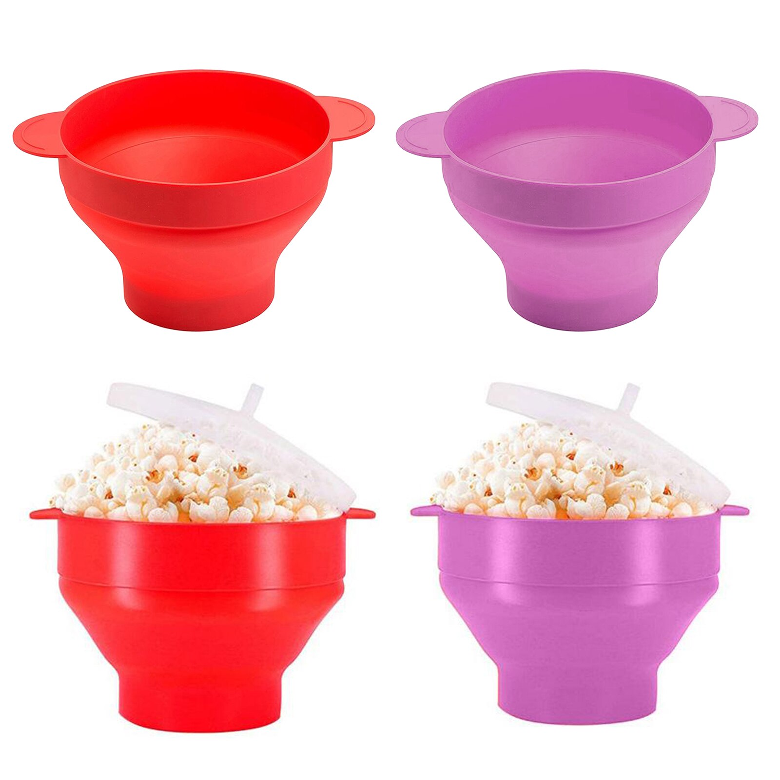 Silicone Foldable Microwave Popcorn Maker Bowl Dishwasher Safe Heat Resistant -40℃ to +230℃ Popcorn Bowl Dishwasher Safe w/ Cove