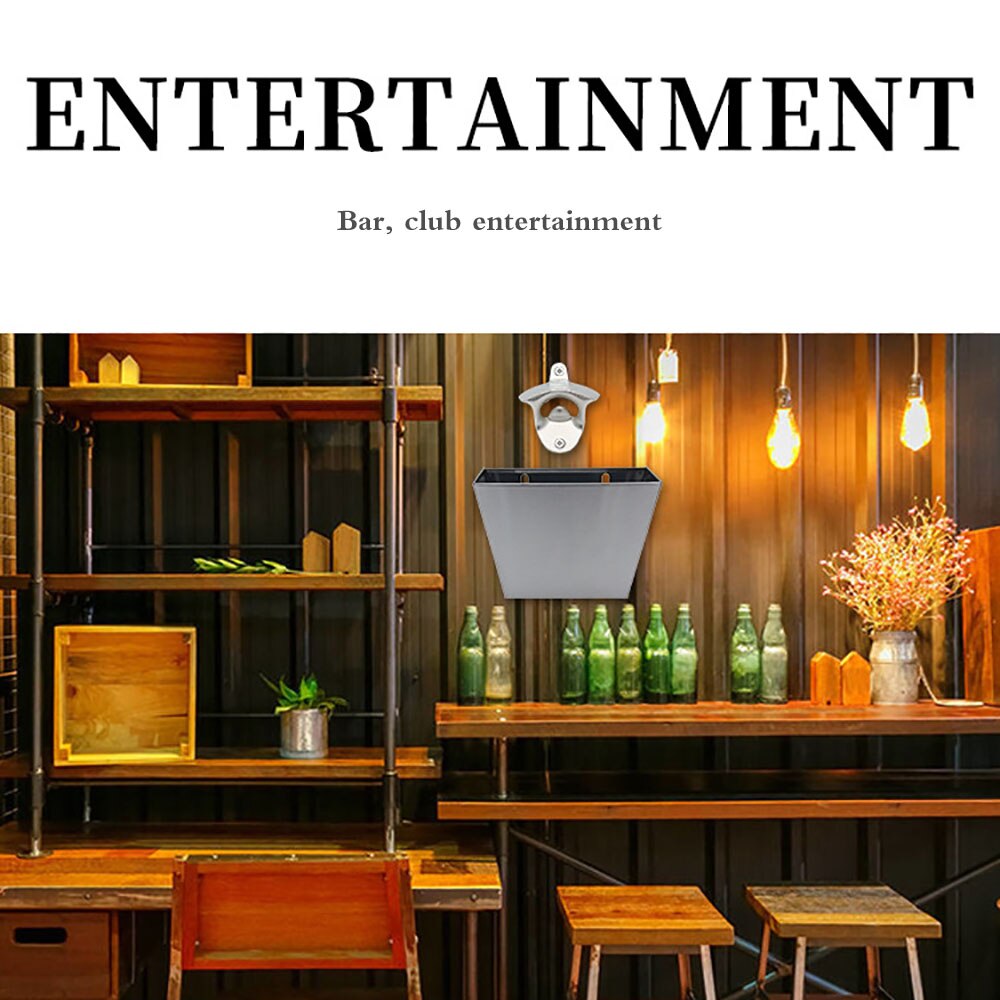 Bottle Cap Storage Box And Bottle Opener Cap Catcher Stainless Steel Durable Wall Mounted Bottle Cap Box With Bottle Opener