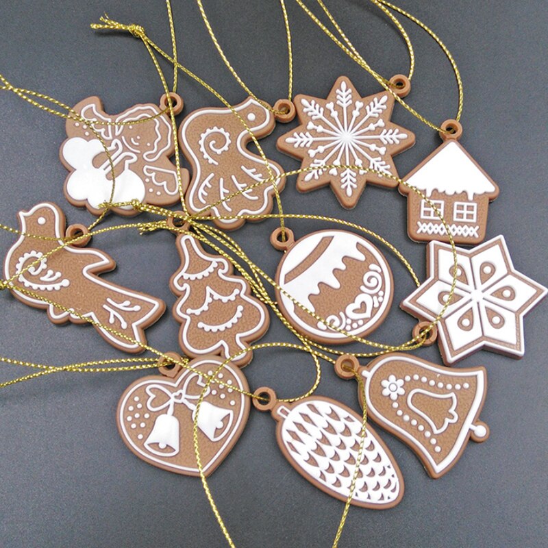 11pcs/set PVC Christmas Decorations Santa Gingerbread Man Pendant Soft Pottery Cookie Pendant Christmas Tree Decorations