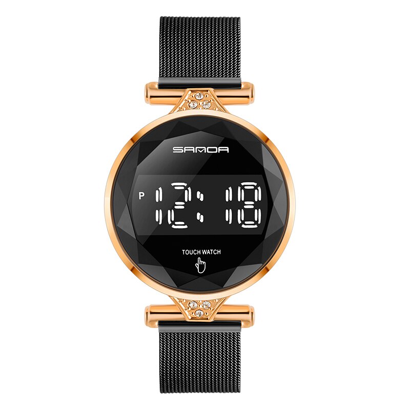 Montre numérique pour hommes écran tactile LED montre électronique de luxe or étanche montre noire montres en acier inoxydable: A