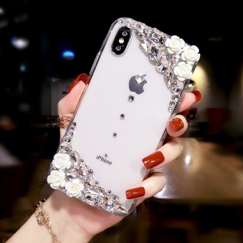 For iPhone X XR 11 XS Max 7 8 6 6s Phone Case Luxury Rhinestone Transparent Phone Case For iPhone 11 12 Pro SE Soft Cover Case