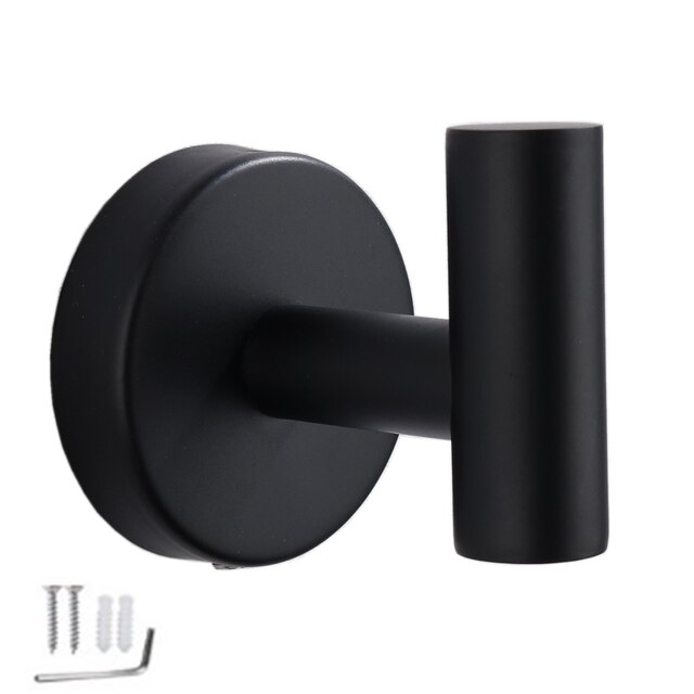3M Sticker Adhesive Stainless Steel Wall Mount Robe Hook Door Clothes Coat Hat Hanger Bathroom Towel Hook Rack Free Nail Install: Nail Install Black