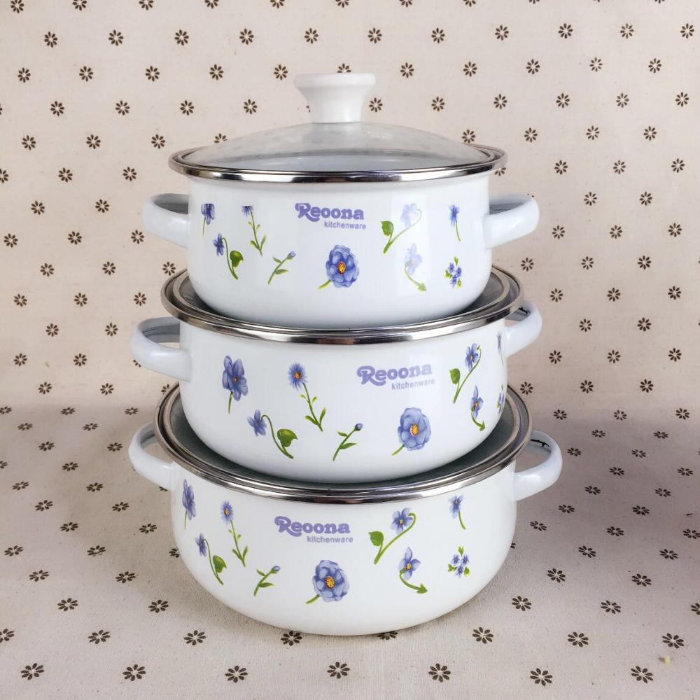 3 pots set Casserole 1-2 litre Cooking tools enamelMini Kitchen utensil Stock Pots