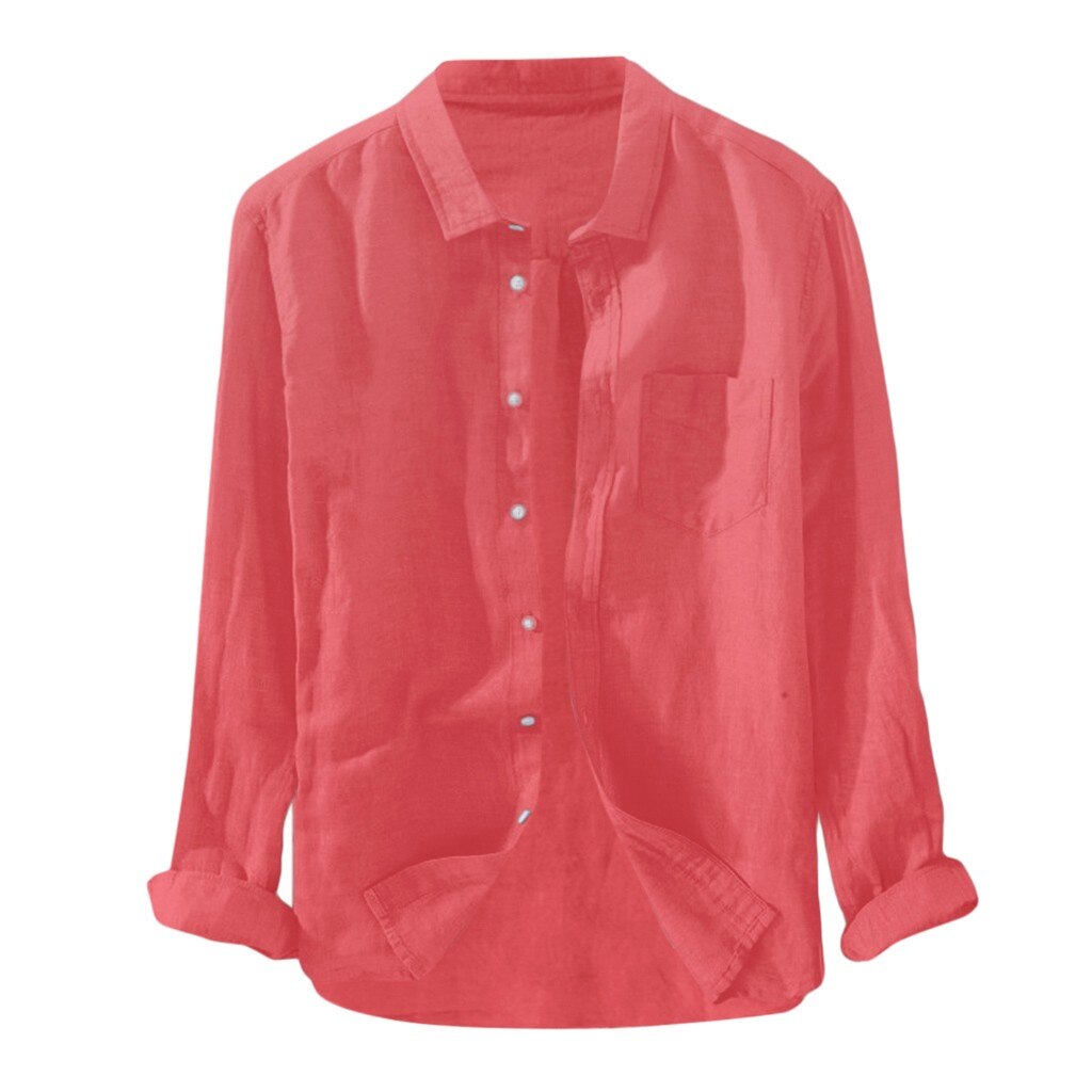 Mannen Shirts Katoen En Linnen Lange Mouwen Zomer Solid Comfortabele Zuiver Linnen Casual Losse Shirts Plus size: Roze / M