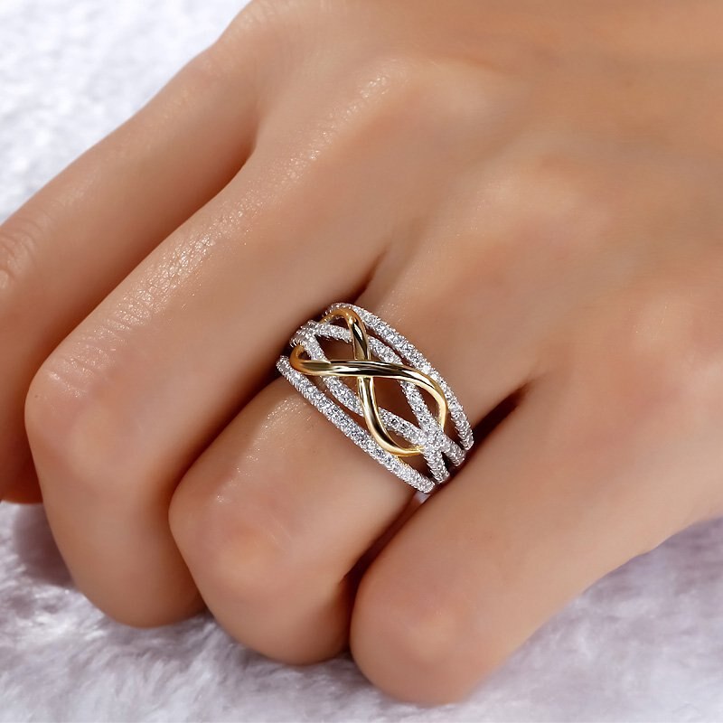 Anillo de compromiso con lazo para mujer, sortija de dos tonos a la , estilo Simple y , tamaño 6/7/8, para boda, de joyería, novedad de 9/10