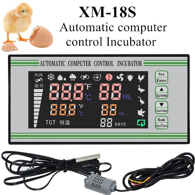 Controlador de incubadora de huevos XM-18, termostato higrostato, Control Digital Automático completo con sonda de Sensor de temperatura y humedad: Negro