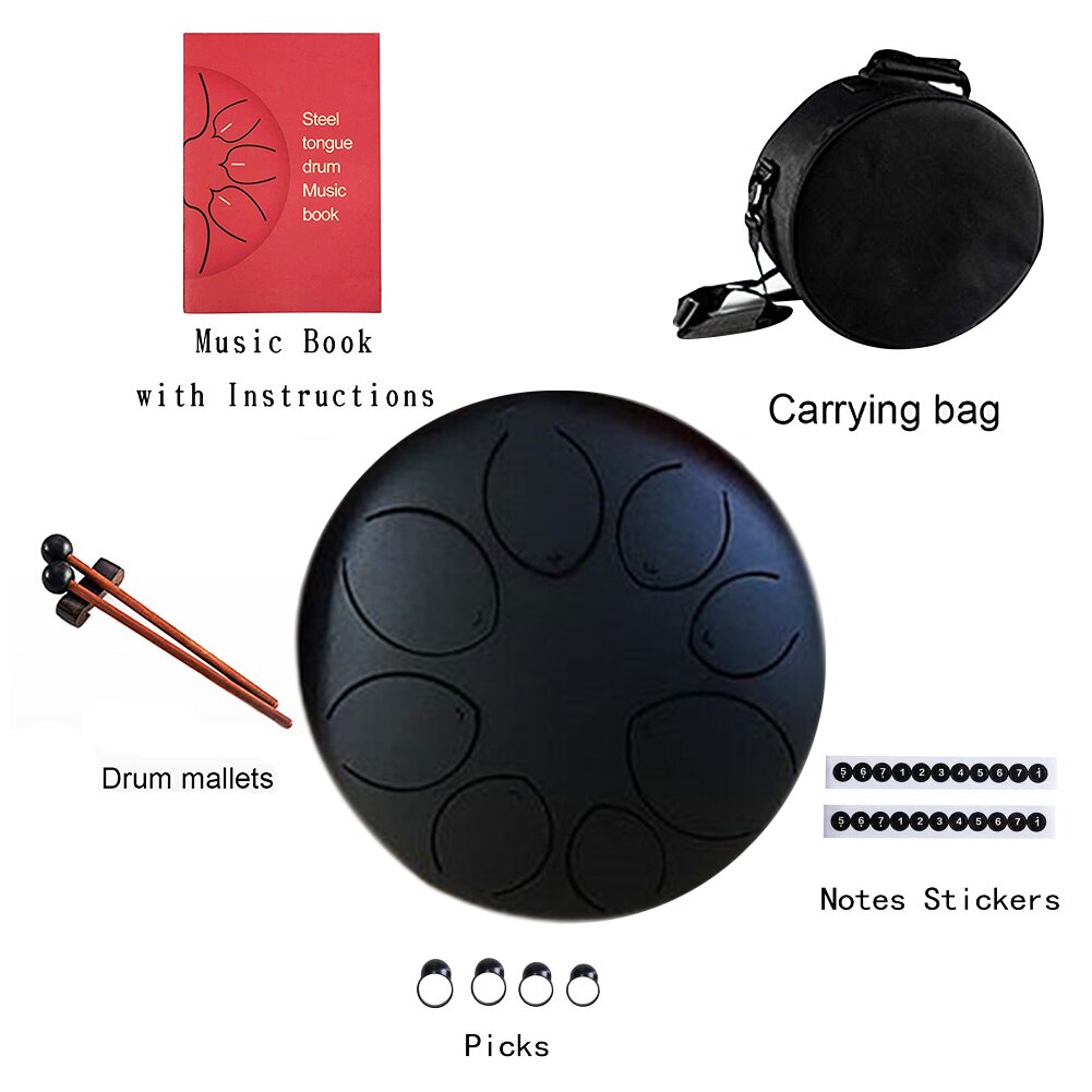 8 Inch 8 Notes Staal Tong Drum Musical Percussie Instrumenten Hand Pan Drum Drumsticks Handpan Yoga Drums Met Hamers Tas