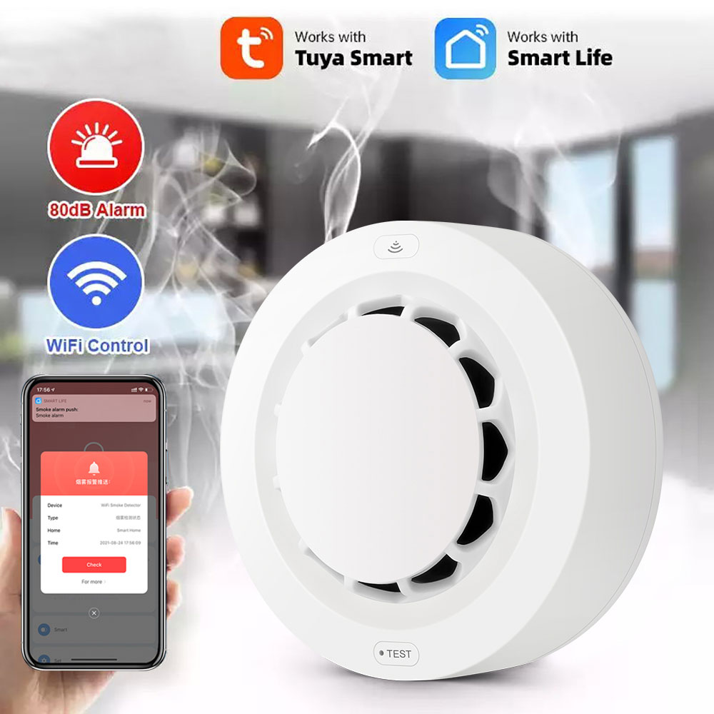 Tuya WiFi Smoke Detector Fire Alarm Sensor Smart Home Security System Firefighters Works With Smart Life APP Information Push