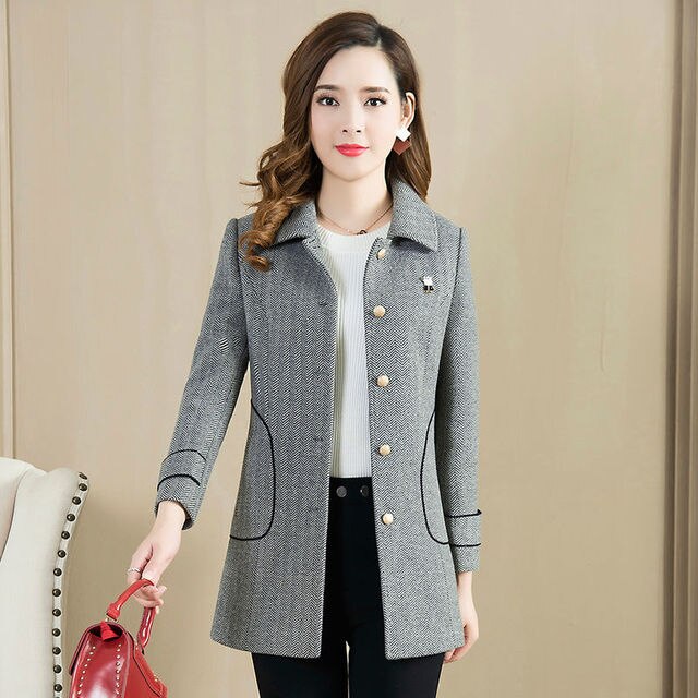 Woolen Coat Women Mid-length Autumn And Winter Thick Women Woolen Jacket Casual Wild Female Jacket: Gray / XXXL