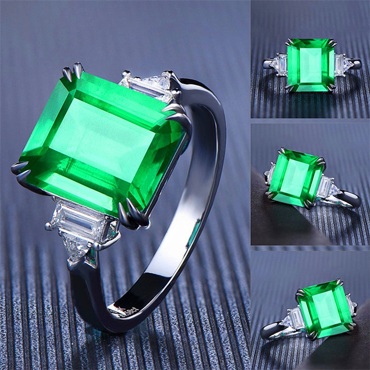 Vintage Vrouwelijke Groene Zirkonia Steen Ring Leuke Zilveren Kleur Liefde Solitaire Engagement Ring Plein Trouwringen Voor Vrouwen