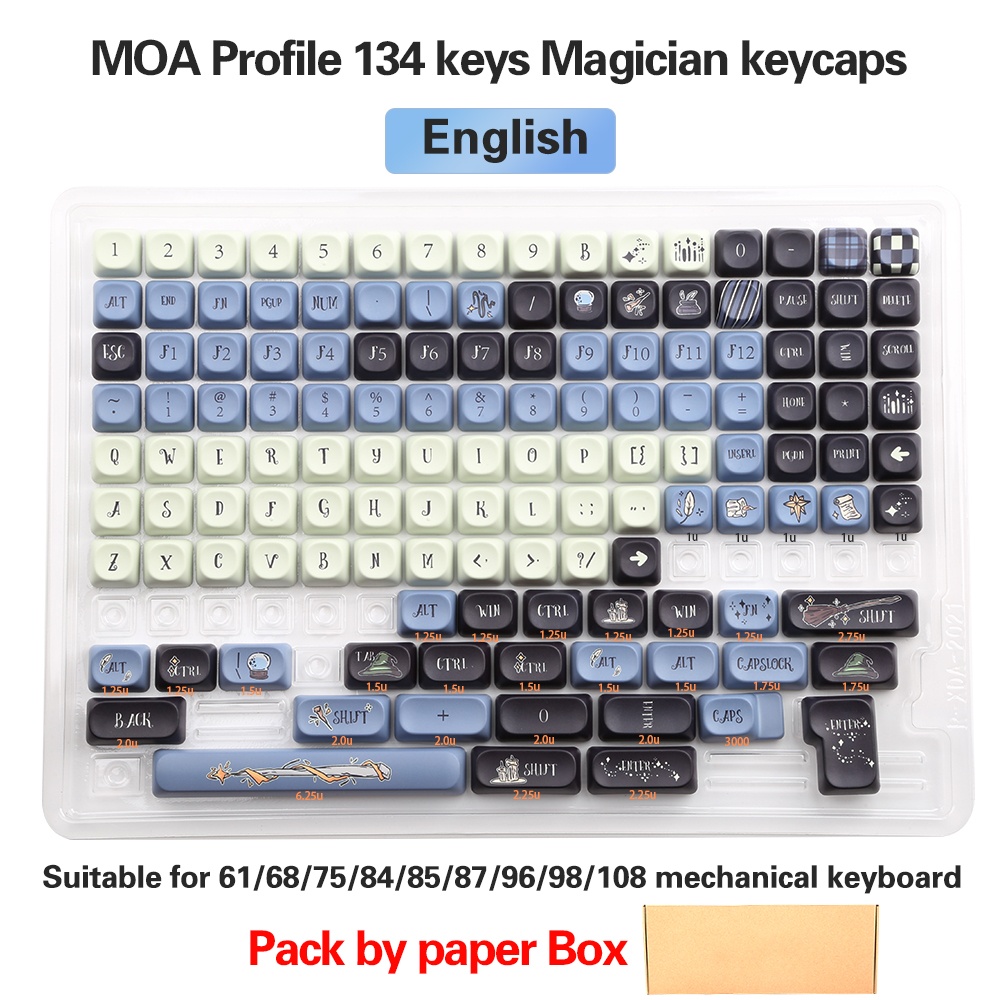 NEUE PBT-Tastenkappen, Magier-Themen-Tastenkappen, 5-seitige Sublimations-MOA-Tastenkappen für mechanische Tastaturen von Gateron Kirsche MX Schalter: Bronze-