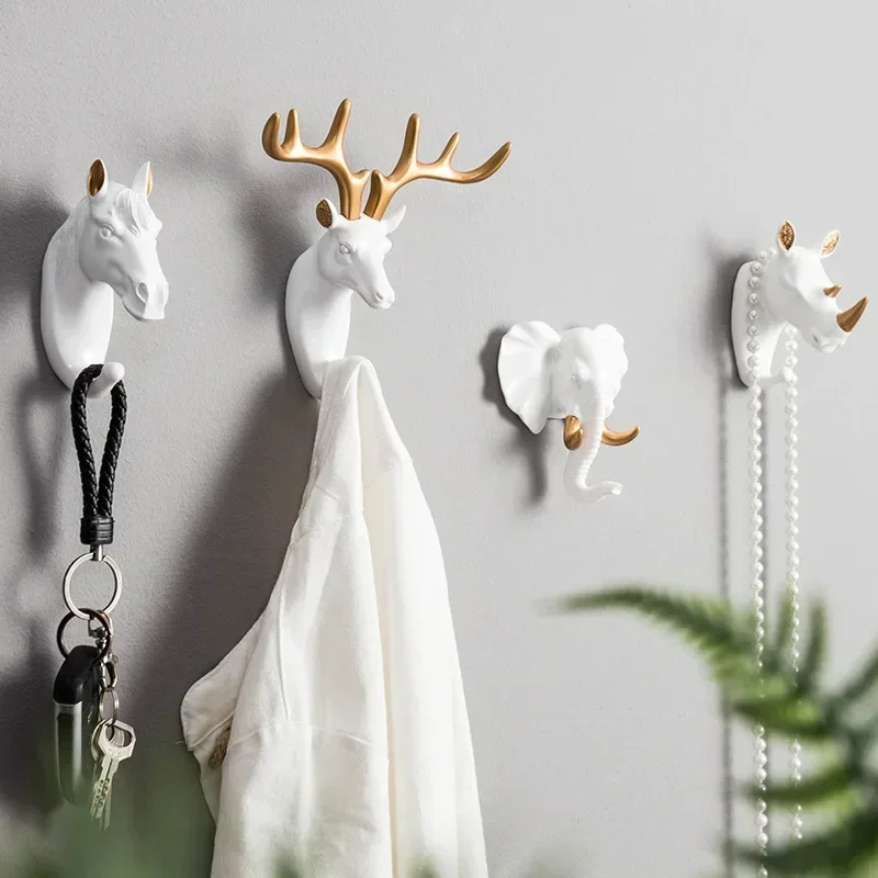 Muur Gemonteerde Haken Dierenkop Rek Kappen Muur Hanger Paard Giraf Elanden Olifant Haken Decoratief Decor Badkamer Accessoires