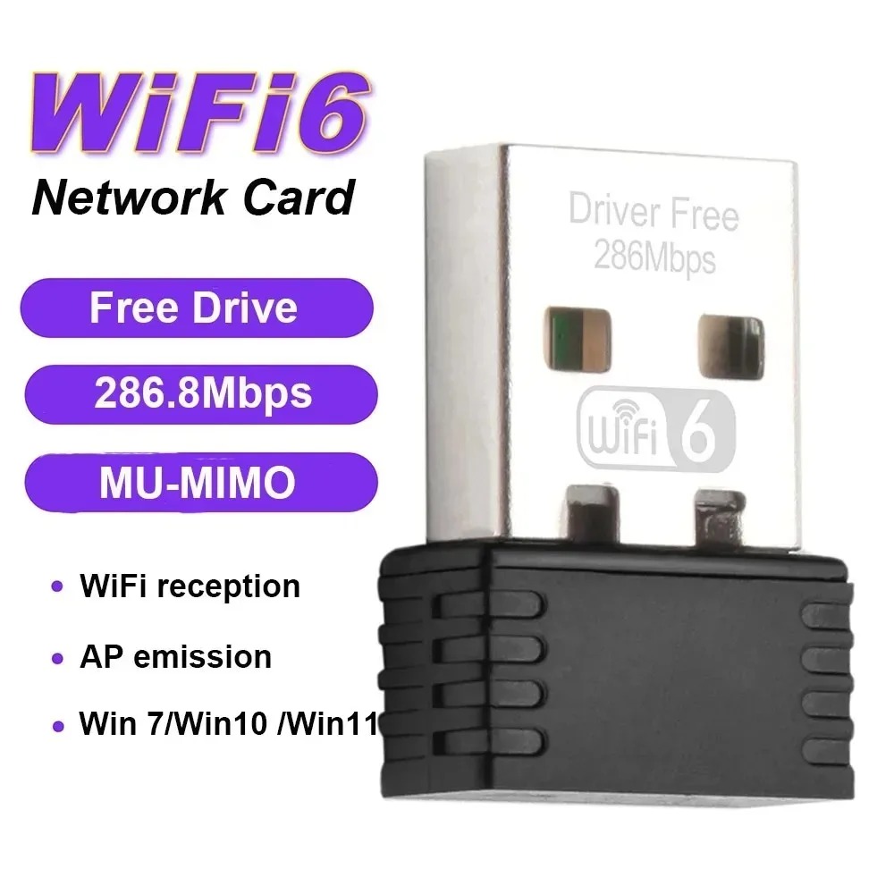 Mini usb wifi 6 dongle placa de rede 2.4ghz wi-fi lan adaptador driver livre para computador portátil windows 7 10 11 300m 150m receptor: BRANCO