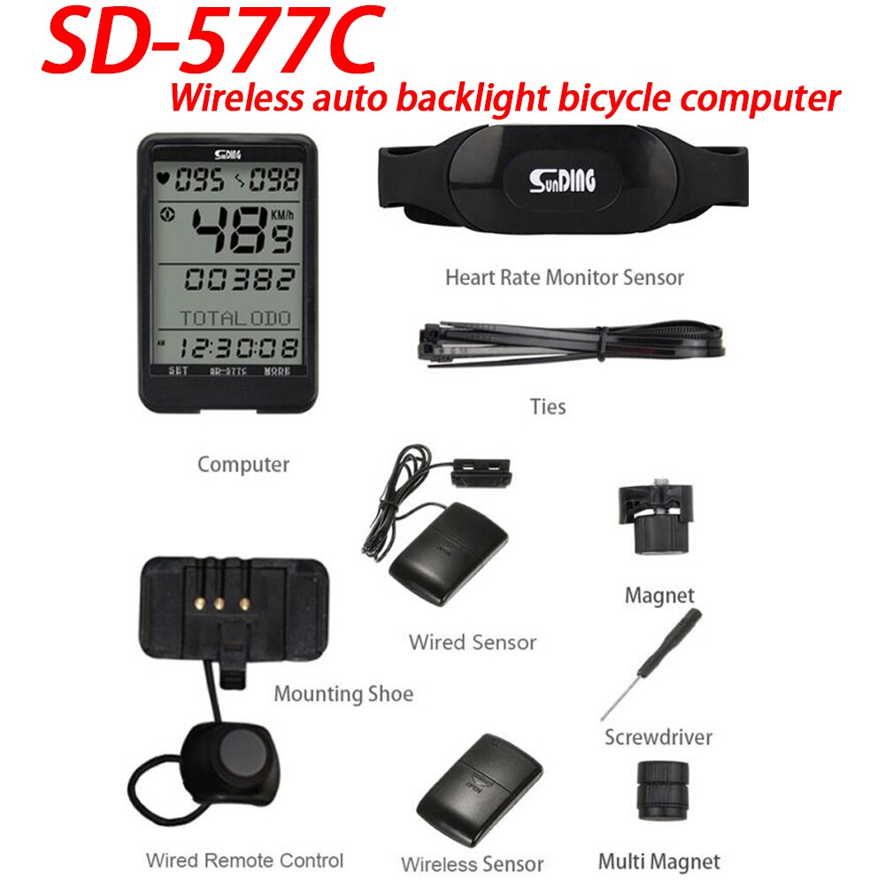 Sunding SD-577C vélo ordinateur sans fil chronomètre vtt vélo cyclisme odomètre chronomètre vélo compteur de vitesse avec LCD 577A filaire: SD-577C Wireless