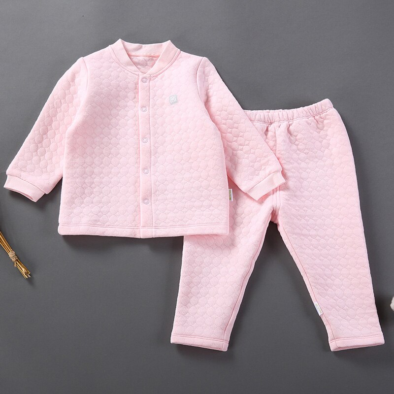 Babydragt jakkesæt spædbarn småbørn drenge varm silke bomulds-polstret tøj sæt langærmet cardigan topwear & skridt åbning bukser: Lyserød / 9m