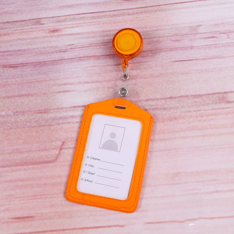 Work Card Student ID Card Holder Work Badge Card PU Card Case Card Holder with Retractable Badge Clip: Orange