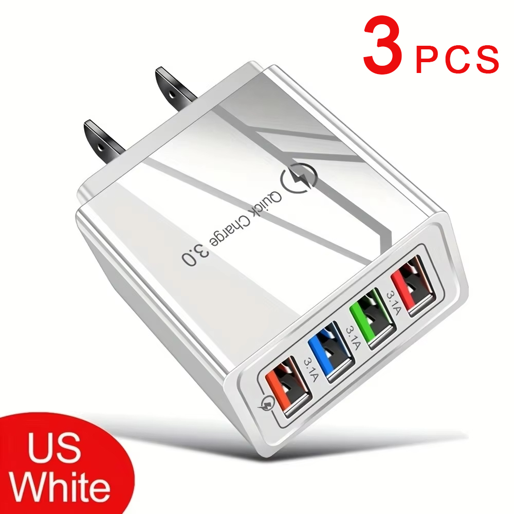 Cargador USB multipuerto de carga rápida 3,0, adaptador de teléfono, tableta, cargador de pared portátil, enchufe europeo y estadounidense, 3A, 4 USB