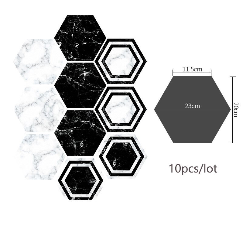 10 pièces/ensemble Pvc autocollant de sol salle de bain cuisine carrelage mur autocollant papier peint décoration de sol Hexagonal autocollant antidérapant 20x23cm: 04