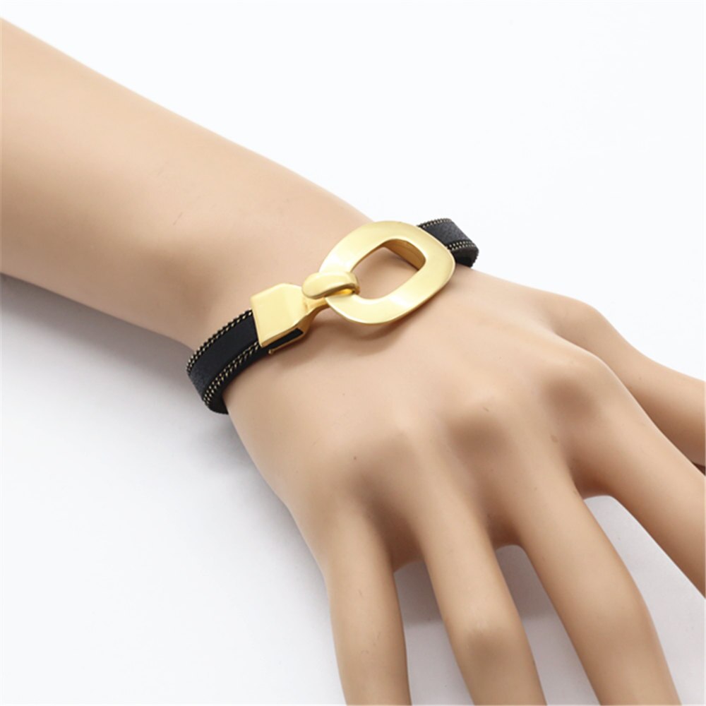 Gold Farbe Schwarz Armbinde retro Handgemachte Jahrgang Kette Leder Armbänder Für Frauen Manschette Armreif Weiblichen Partei Schmuck
