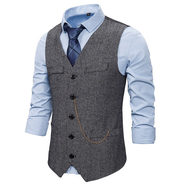 Formale Herren Anzug Weste Neue lässig Kette Einfarbig Geschäft Tweed Weste Gilet Homme Kostüm Weste Für Hochzeit Trauzeugen: grau / XXL