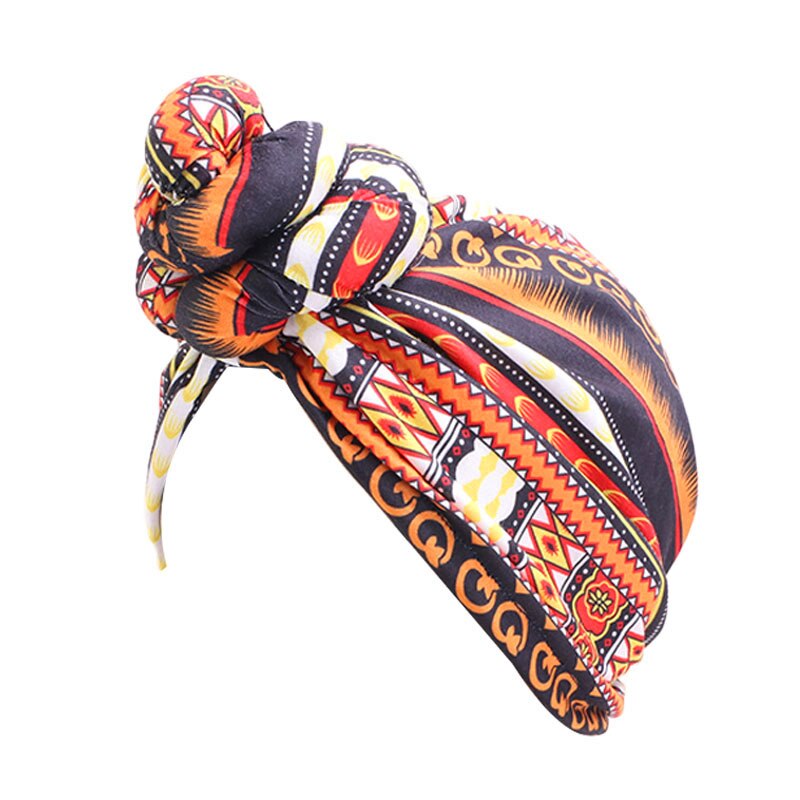 African head tie turban bandana cap headscarf headwrap flower turban Chemo Beanie Cap Hair Accessories: black and orange