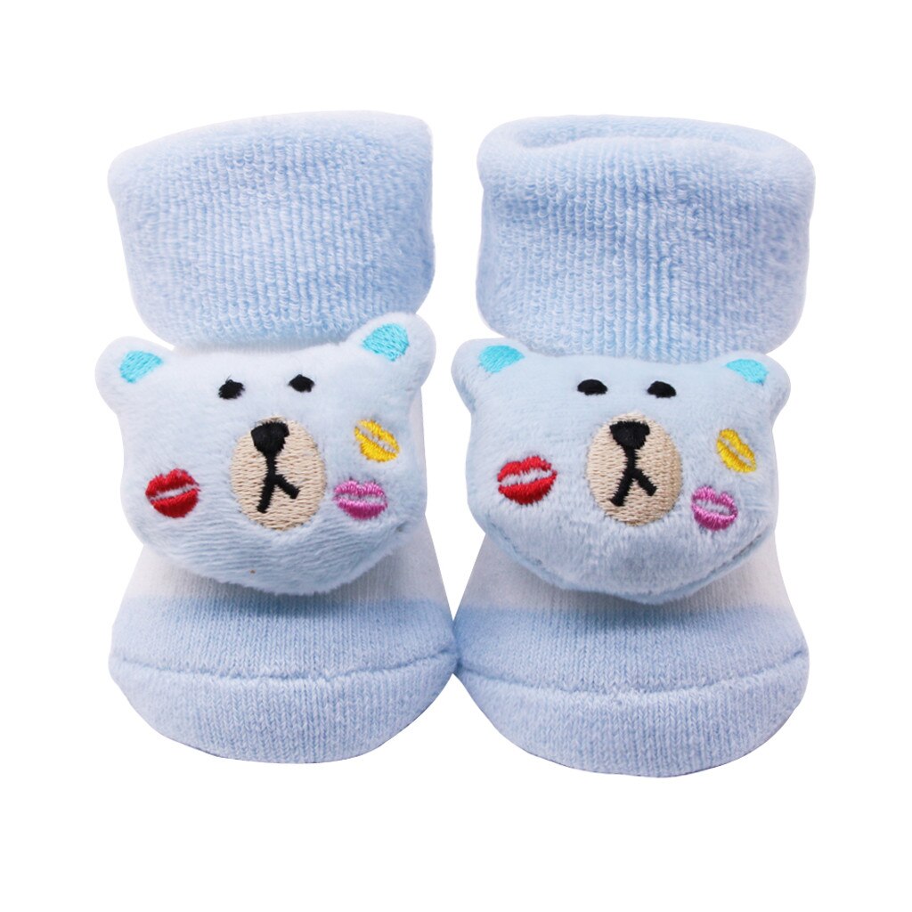 Anti-slip Socks Cartoon Bell Socks Baby Kids Winter Warm Color Sock Baby Infant 3d Cartoon Socks Newborn Cotton Boys Girls: Sky Blue / S