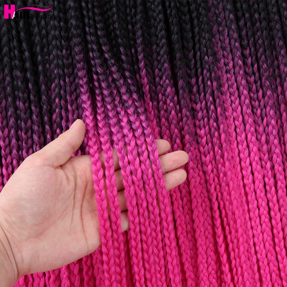 Extensions de tresses synthétiques au Crochet ombrées, 24 pouces, en fibres résistantes à la chaleur, 24 racines/paquet, style rose et bleu, Expo City