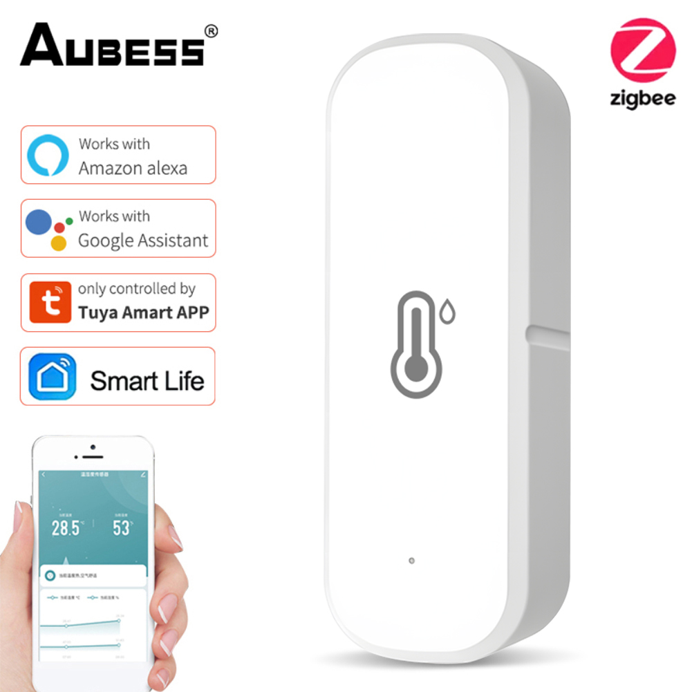 Tuya Wifi Zigbee Slimme temperatuur- en vochtigheidssensor Smart Home Security-productie Werk met Alexa Google Home Smart Life: WHITE