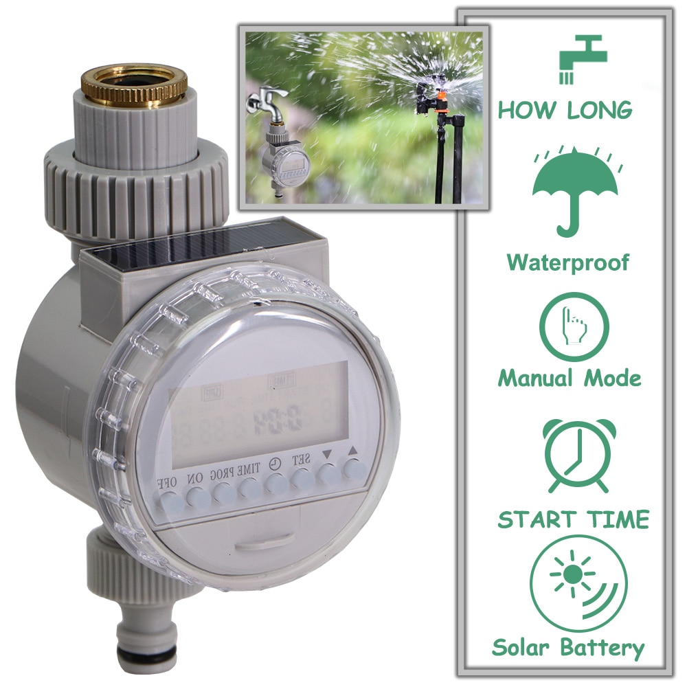 Gray Solar Power Water Timers Irrigation Solenoid Valve Controller Waterproof Power-saving Timed Greenhouse Irrigation System